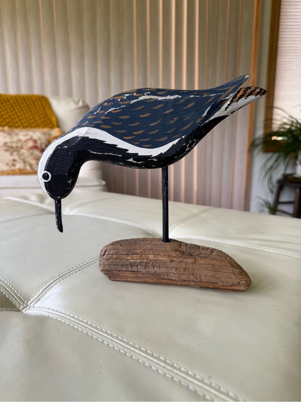 Folkart Handpainted Black & White Coastal Bird Accent Sculpture Signed Roglinske